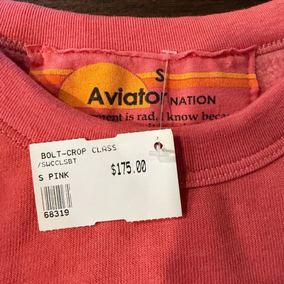 Aviator Nation Classic Cropped Bolt Crew Sweatshirt Colorful Stripe - Picture 6 of 6